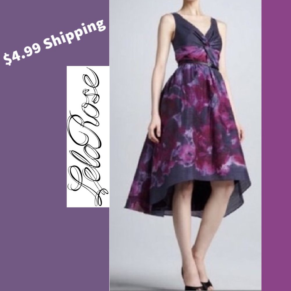 Lela Rose silk watercolor high-low sz 8